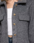 Long Slv Teddy Fleece Short Jacket-Gray