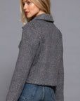 Long Slv Teddy Fleece Short Jacket-Gray