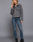 Long Slv Teddy Fleece Short Jacket-Gray