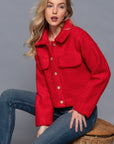 Long Slv Teddy Fleece Short Jacket- Red