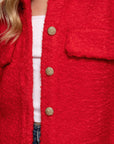 Long Slv Teddy Fleece Short Jacket- Red