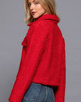 Long Slv Teddy Fleece Short Jacket- Red