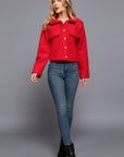 Long Slv Teddy Fleece Short Jacket- Red