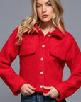 Long Slv Teddy Fleece Short Jacket- Red