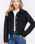 Long Slv Teddy Fleece Short Jacket- Black