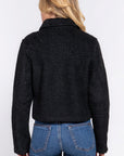 Long Slv Teddy Fleece Short Jacket- Black