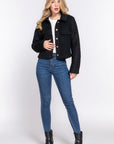 Long Slv Teddy Fleece Short Jacket- Black