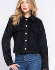 Long Slv Teddy Fleece Short Jacket- Black