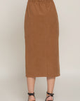 Front Open Slit Corduroy Midi Skirt- Light Mocha