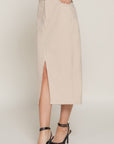 Front Open Slit Corduroy Midi Skirt-Creme