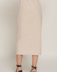 Front Open Slit Corduroy Midi Skirt-Creme