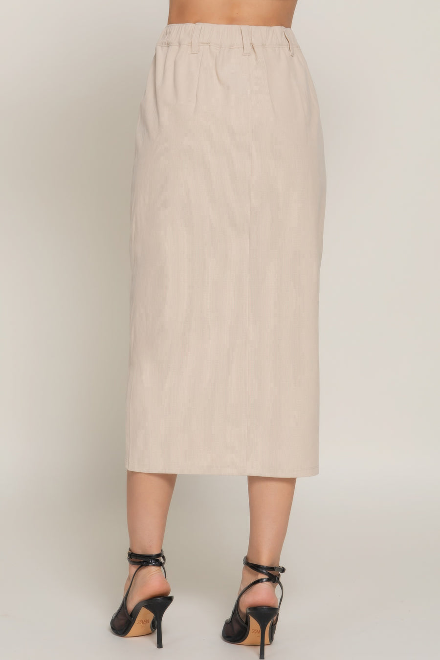 Front Open Slit Corduroy Midi Skirt-Creme