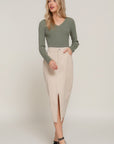 Front Open Slit Corduroy Midi Skirt-Creme