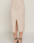 Front Open Slit Corduroy Midi Skirt-Creme