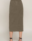 Front Open Slit Corduroy Midi Skirt- Olive