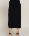 Front Open Slit Corduroy Midi Skirt-Black