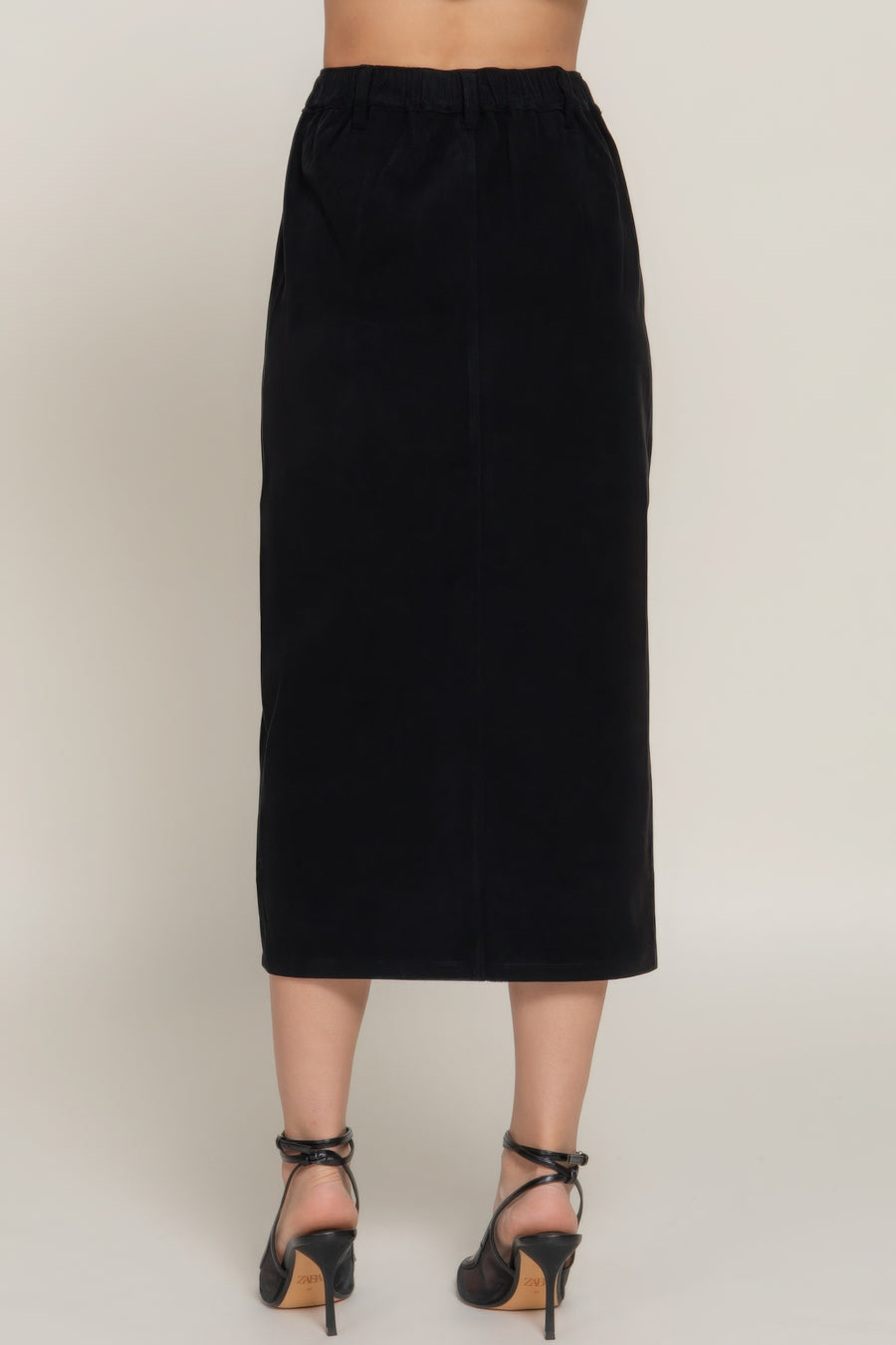 Front Open Slit Corduroy Midi Skirt-Black