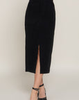 Front Open Slit Corduroy Midi Skirt-Black