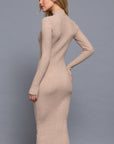 Long Sleeve High Neck Sweater Long Dress-Taupe