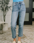 Carla High Waist Ankle Straight Jean in Break Through Blue