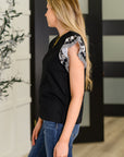 Contrast Flutter Sleeve Top in Black