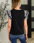 Contrast Flutter Sleeve Top in Black