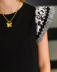 Contrast Flutter Sleeve Top in Black