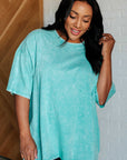 Don't Mind Me Mineral Wash Drop Shoulder Tee in Turquoise