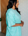 Don't Mind Me Mineral Wash Drop Shoulder Tee in Turquoise