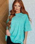 Don't Mind Me Mineral Wash Drop Shoulder Tee in Turquoise