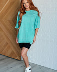 Don't Mind Me Mineral Wash Drop Shoulder Tee in Turquoise