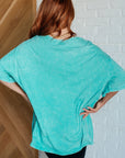 Don't Mind Me Mineral Wash Drop Shoulder Tee in Turquoise