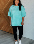 Don't Mind Me Mineral Wash Drop Shoulder Tee in Turquoise