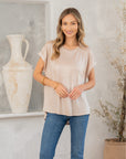 Shimmer Cuffed Top in Taupe