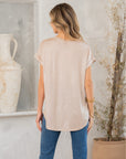 Shimmer Cuffed Top in Taupe