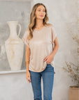 Shimmer Cuffed Top in Taupe