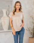 Shimmer Cuffed Top in Taupe