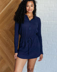 Getting Out Long Sleeve Hoodie Romper in Navy