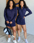 Getting Out Long Sleeve Hoodie Romper in Navy