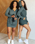 Getting Out Long Sleeve Hoodie Romper in Smoked Spruce