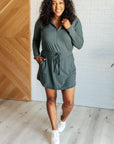 Getting Out Long Sleeve Hoodie Romper in Smoked Spruce