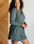 Getting Out Long Sleeve Hoodie Romper in Smoked Spruce