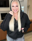 Half Zip Cropped Hoodie in Black