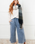 Wanderlust Wrap Oversized Plaid Fringe Scarf in Grey and Jade