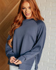 It's The Little Things Relaxed Scuba Pullover in Blue Indigo