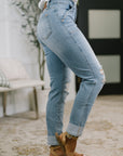 Aiden High Rise Patch Pocket Distressed Boyfriend Jeans