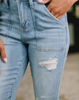 Aiden High Rise Patch Pocket Distressed Boyfriend Jeans