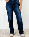 Jacqueline Mid Rise Frayed Hem Straight Leg Jean