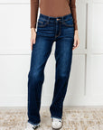 Jacqueline Mid Rise Frayed Hem Straight Leg Jean