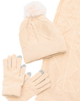 Jane Frost Beanie, Glove, and Scarf Set in Beige